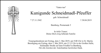 Anzeige von Kunigunde Schneidmadl-Pfeuffer von MGO