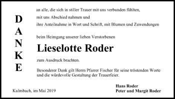 Anzeige von Lieselotte Roder von MGO