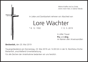Anzeige von Lore Wachter von MGO