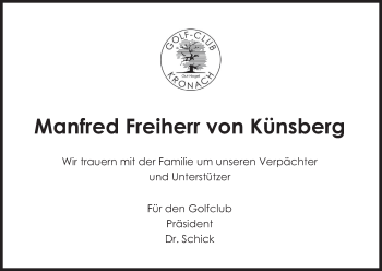 Anzeige von Manfred Freiherr von Künsberg von MGO