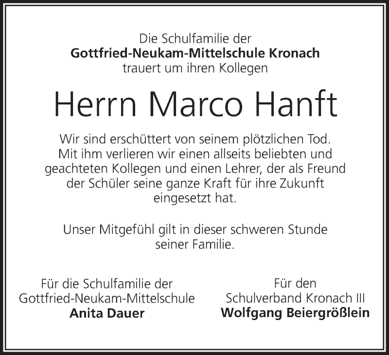  Traueranzeige für Marco Hanft vom 04.05.2019 aus MGO