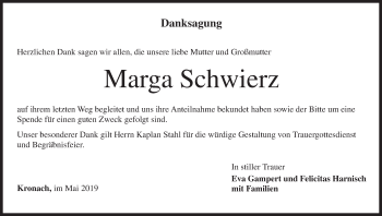 Anzeige von Marga Schwierz von MGO