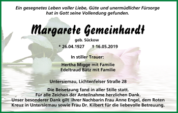 Anzeige von Margarete Gemeinhardt von MGO