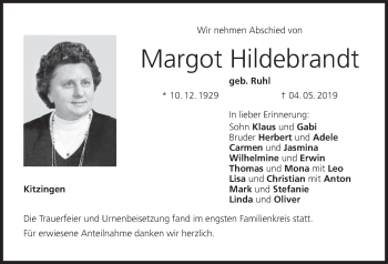Anzeige von Margot Hildebrandt von MGO