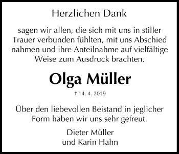 Anzeige von Olga Müller von MGO