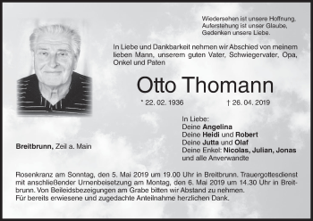Anzeige von Otto Thomann von MGO