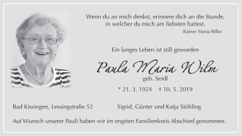 Anzeige von Paula Maria Wilm von MGO
