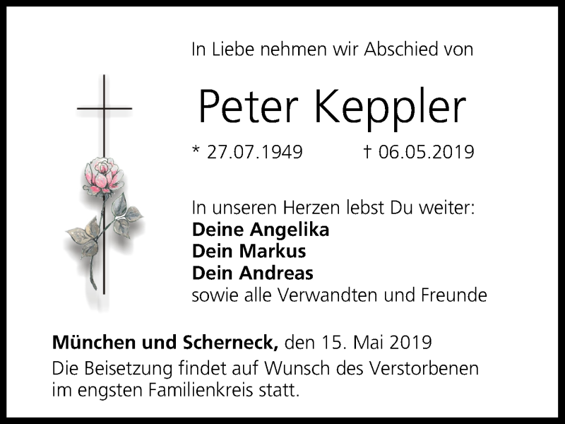  Traueranzeige für Peter Keppler vom 15.05.2019 aus MGO