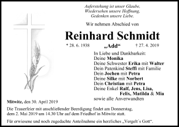 Anzeige von Reinhard Schmidt von MGO