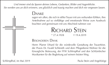 Anzeige von Richard Stein von MGO