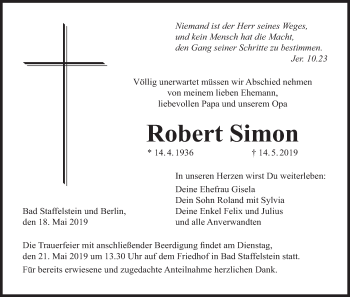 Anzeige von Robert Simon von MGO