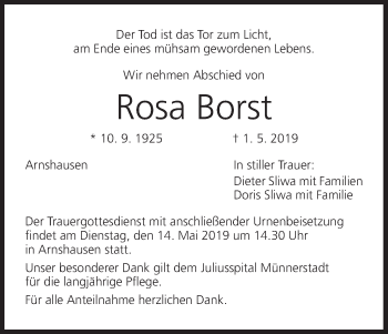 Anzeige von Rosa Borst von MGO