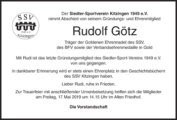 Anzeige von Rudolf Götz von MGO