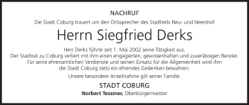 Anzeige von Siegfried Derks von MGO