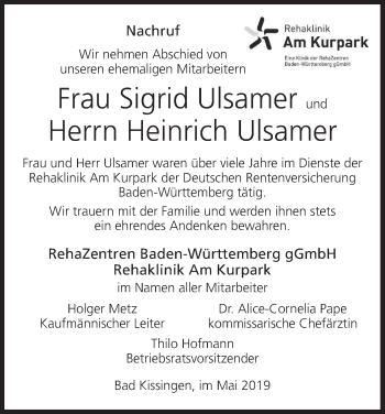 Anzeige von Sigrid Ulsamer von MGO