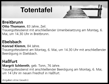 Anzeige von Totentafel vom 04.05.2019 von MGO