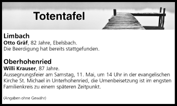 Anzeige von Totentafel vom 11.05.2019 von MGO