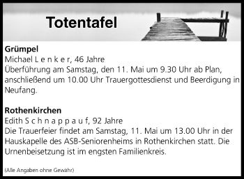 Anzeige von Totentafel vom 11.05.2019 von MGO