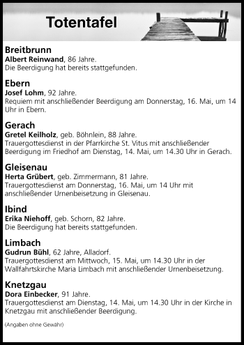 Anzeige von Totentafel vom 14.05.2019 von MGO