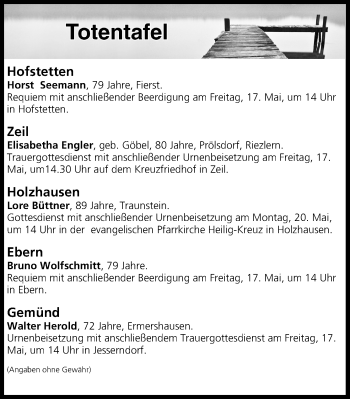 Anzeige von Totentafel vom 16.05.2019 von MGO