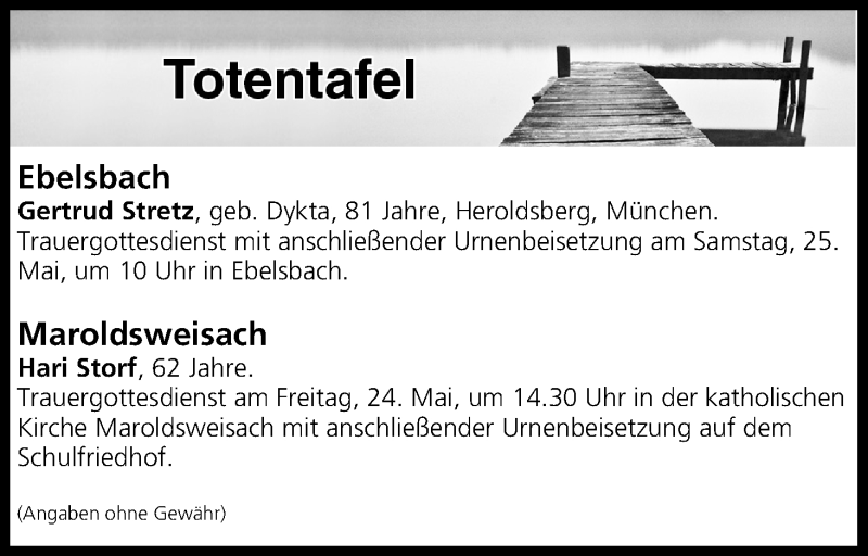  Traueranzeige für Totentafel vom 23.05.2019 vom 23.05.2019 aus MGO