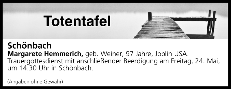  Traueranzeige für Totentafel vom 24.05.2019 vom 24.05.2019 aus MGO