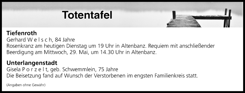  Traueranzeige für Totentafel vom 28.05.2019 vom 28.05.2019 aus MGO