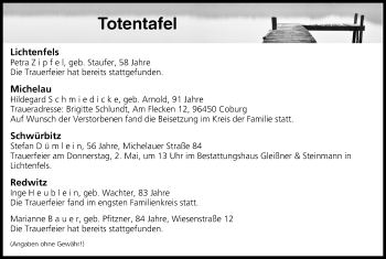 Anzeige von Totentafel vom 30.04.2019 von MGO
