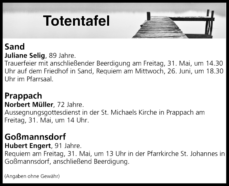  Traueranzeige für Totentafel vom 30.05.2019 vom 30.05.2019 aus MGO