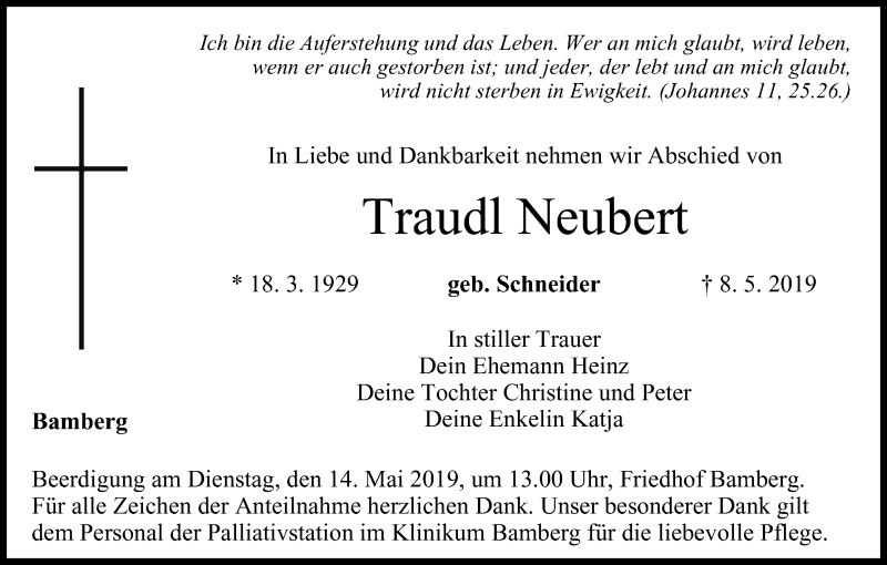  Traueranzeige für Traudl Neubert vom 11.05.2019 aus MGO