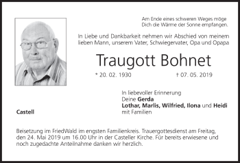 Anzeige von Traugott Bohnet von MGO