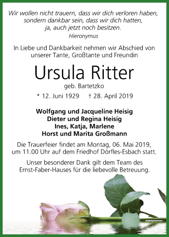 Anzeige von Ursula Ritter von MGO