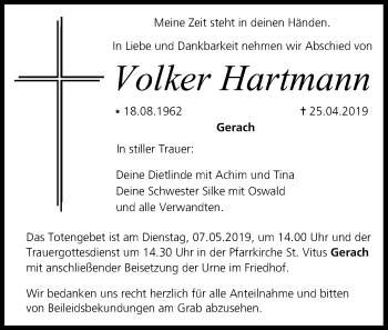 Anzeige von Volker Hartmann von MGO