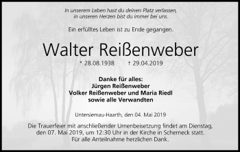 Anzeige von Walter Reißenweber von MGO
