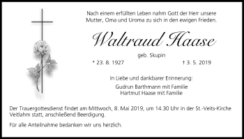 Anzeige von Waltraud Haase von MGO