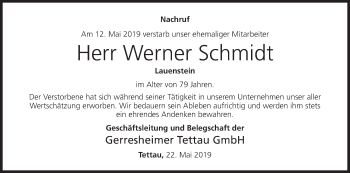 Anzeige von Werner Schmidt von MGO