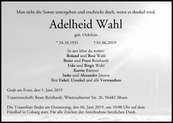 Anzeige von Adelheid Wahl von MGO