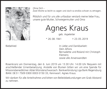 Anzeige von Agnes Kraus von MGO