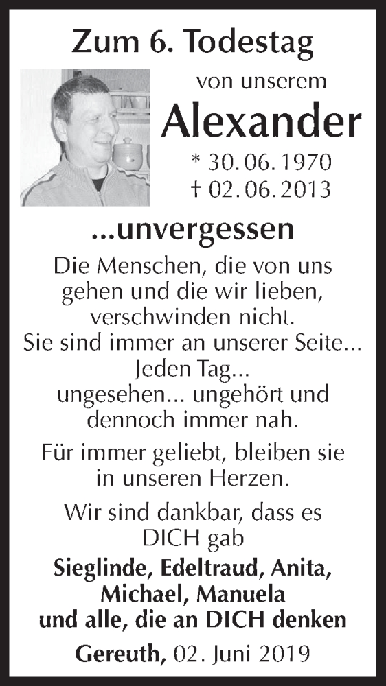  Traueranzeige für Alexander Steppert vom 01.06.2019 aus MGO