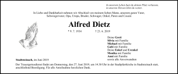 Anzeige von Alfred Dietz von MGO
