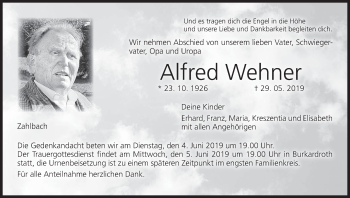 Anzeige von Alfred Wehner von MGO