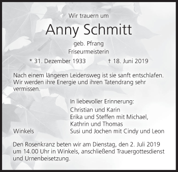 Anzeige von Anny Schmitt von MGO