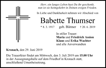 Anzeige von Babette Thumser von MGO