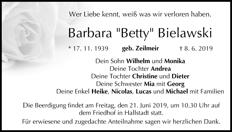  Traueranzeige für Barbara Bielawski vom 18.06.2019 aus MGO
