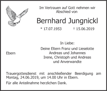 Anzeige von Bernhard Jungnickl von MGO