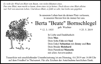 Anzeige von Berta Bornschlegel von MGO
