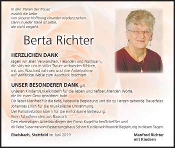 Anzeige von Berta Richter von MGO
