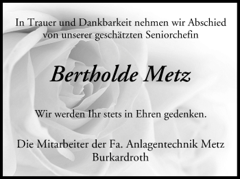 Anzeige von Bertholde Metz von MGO
