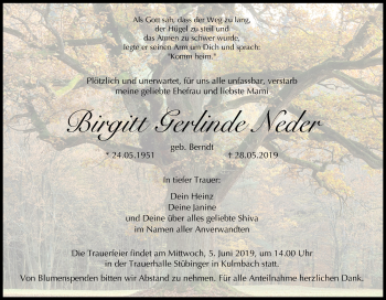Anzeige von Birgitt Gerlinde Neder von MGO