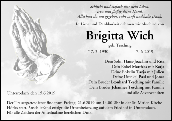 Anzeige von Brigitta Wich von MGO